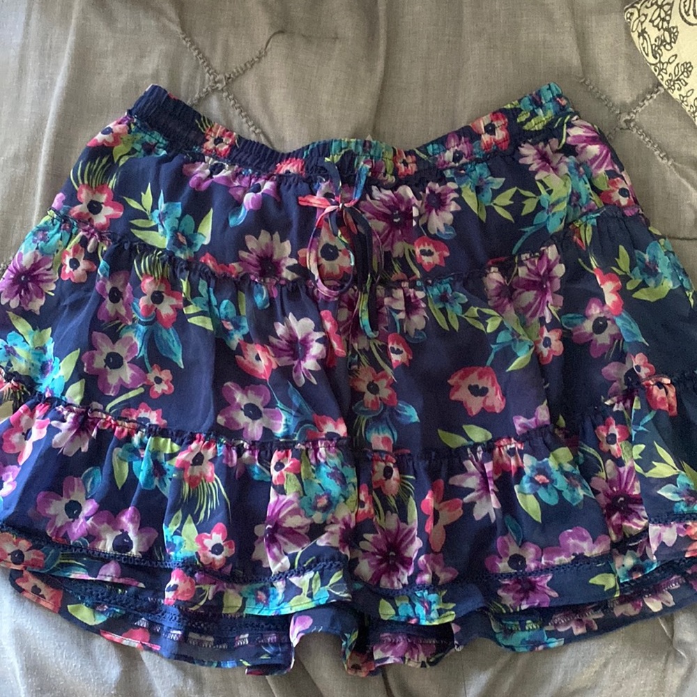 Cute Blue Pink floral flowy short circle skirt
